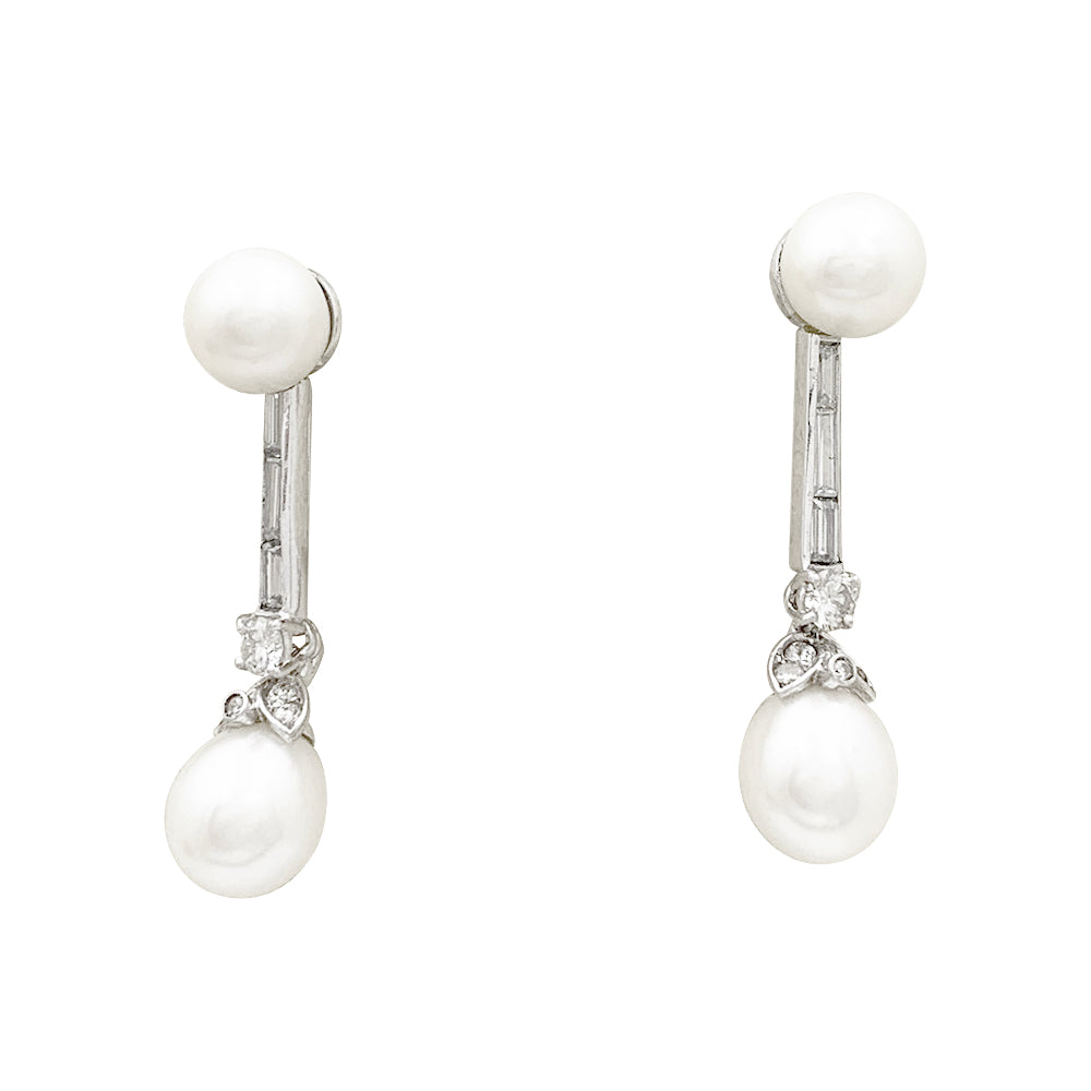 Boucles d'oreilles perles, diamants, platine, or blanc. 4