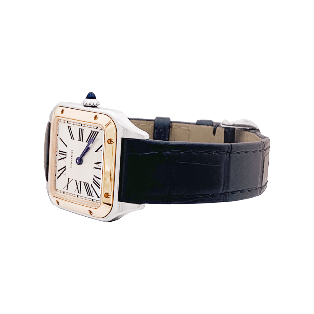 Montre Cartier, "Santos-Dumont", or, acier, cuir. 2