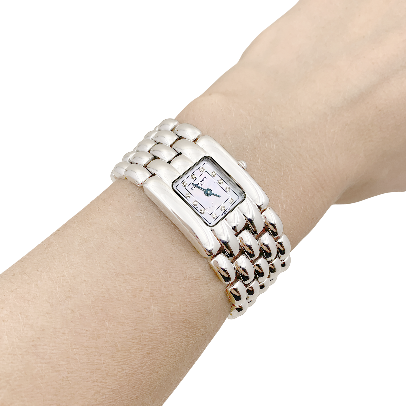 Montre Chaumet modèle "Khésis" en acier, nacre. 7