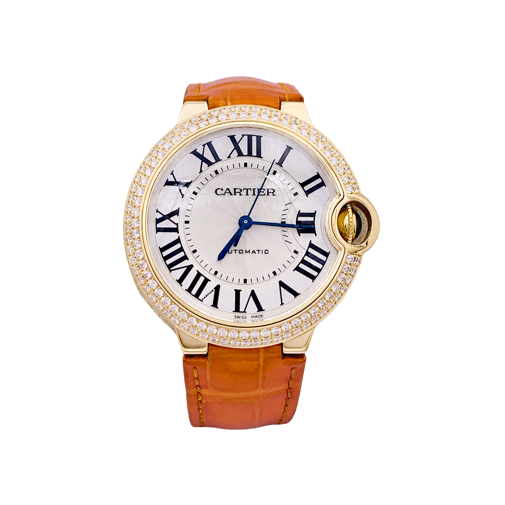 Montre Cartier "Ballon Bleu" or jaune, diamants, cuir. 1