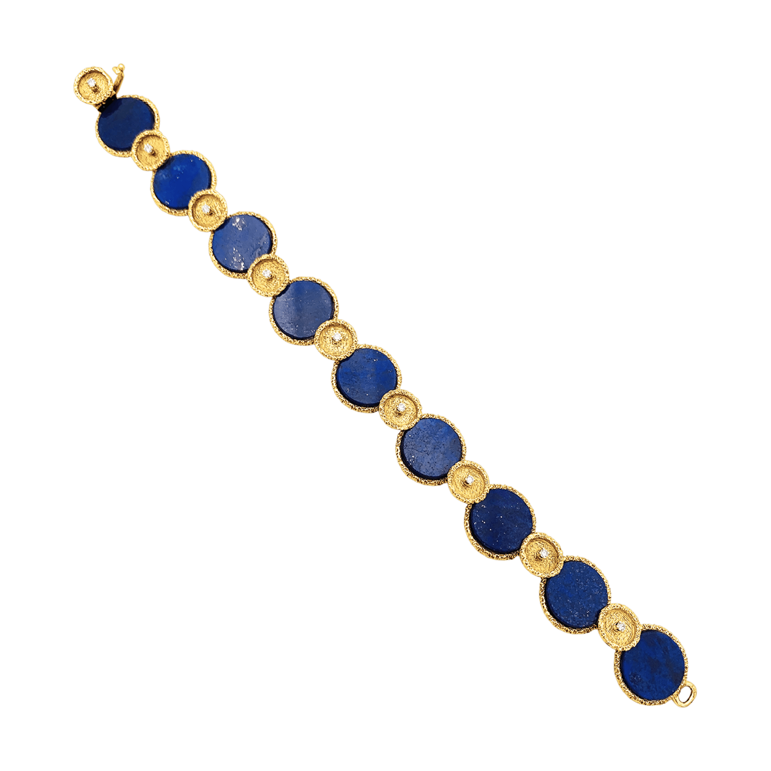 Bracelet vintage en or jaune texturé, lapis-lazuli et diamants. 3