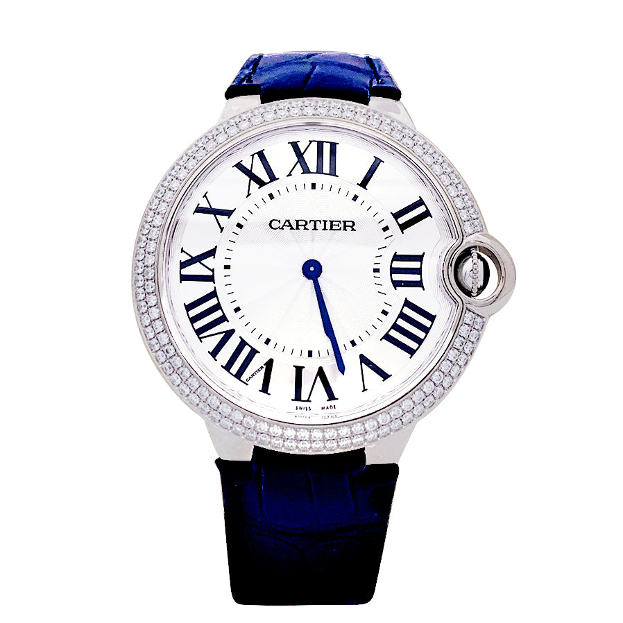 Montre Cartier "Ballon Bleu" or blanc, diamants. 1