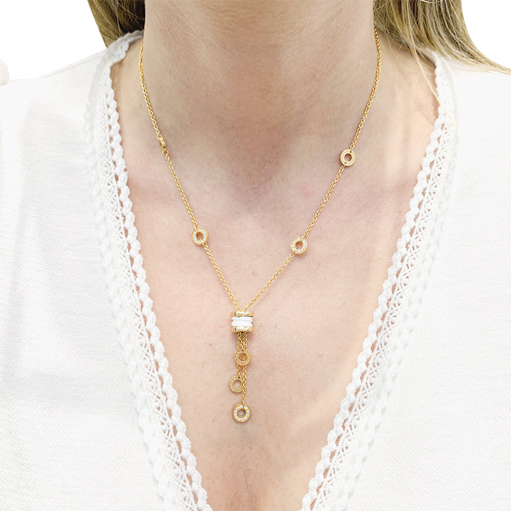 Collier Bulgari, "BZERO1", or rose, céramique blanche et diamants. 4