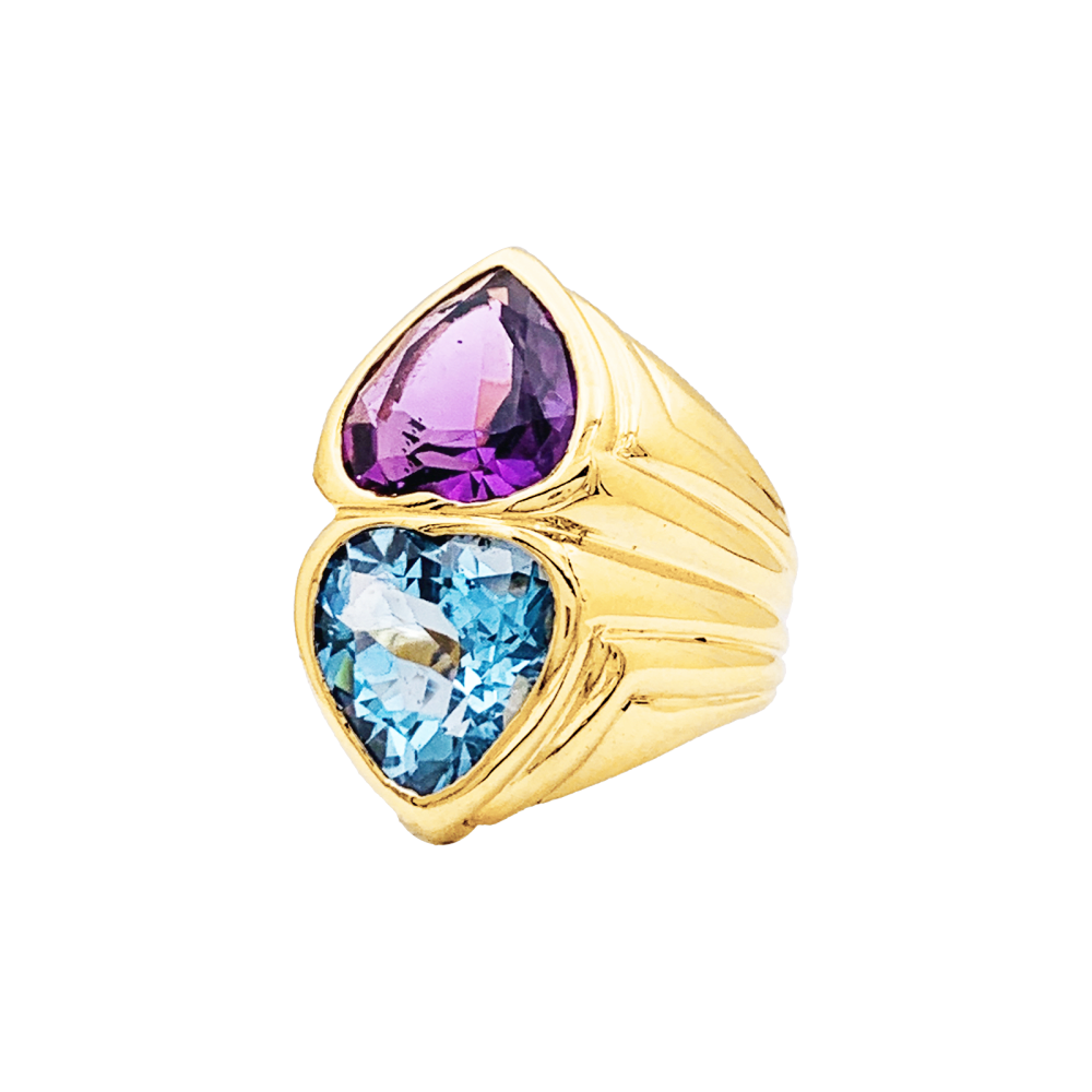 Bague "Cœurs" or jaune, améthyste et topaze. 2