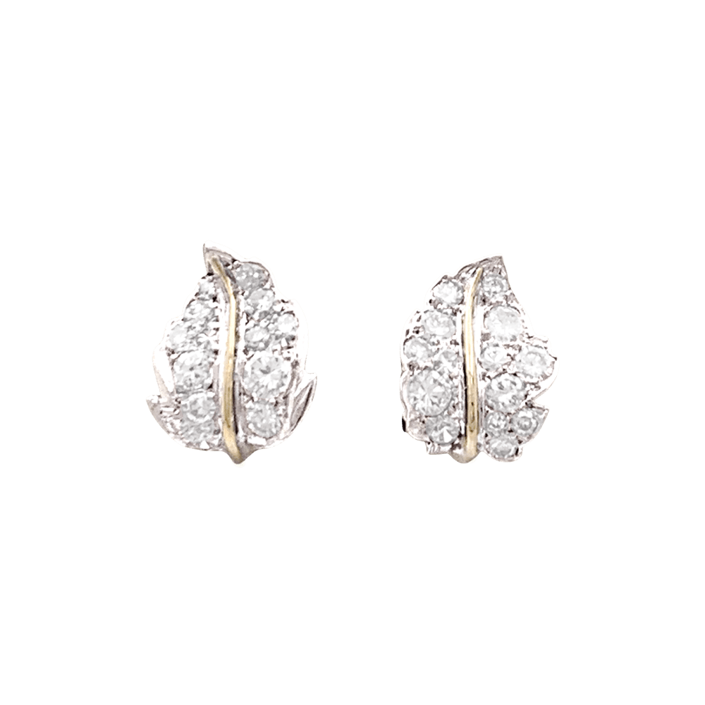Boucles d'oreilles feuilles deux tons d'or et diamants. 1