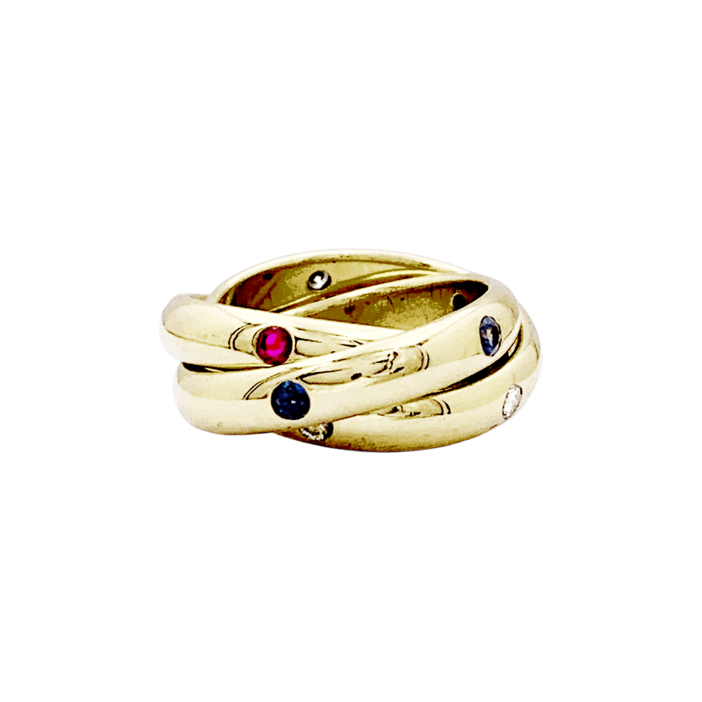 Bague Cartier, "Constellation", or jaune, saphirs, rubis, diamants. 1