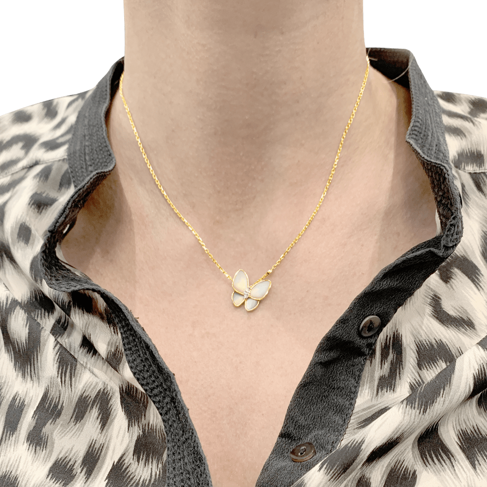 Collier Van Cleef & Arpels, "Deux Papillons", or rose, nacre, diamants. 5