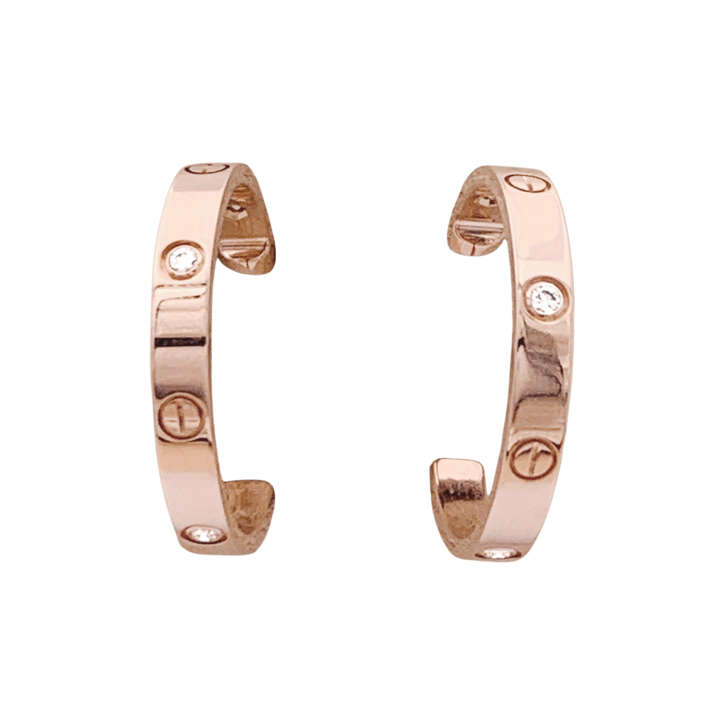 Boucles d'oreilles Cartier, "Love", or rose et diamants. 1
