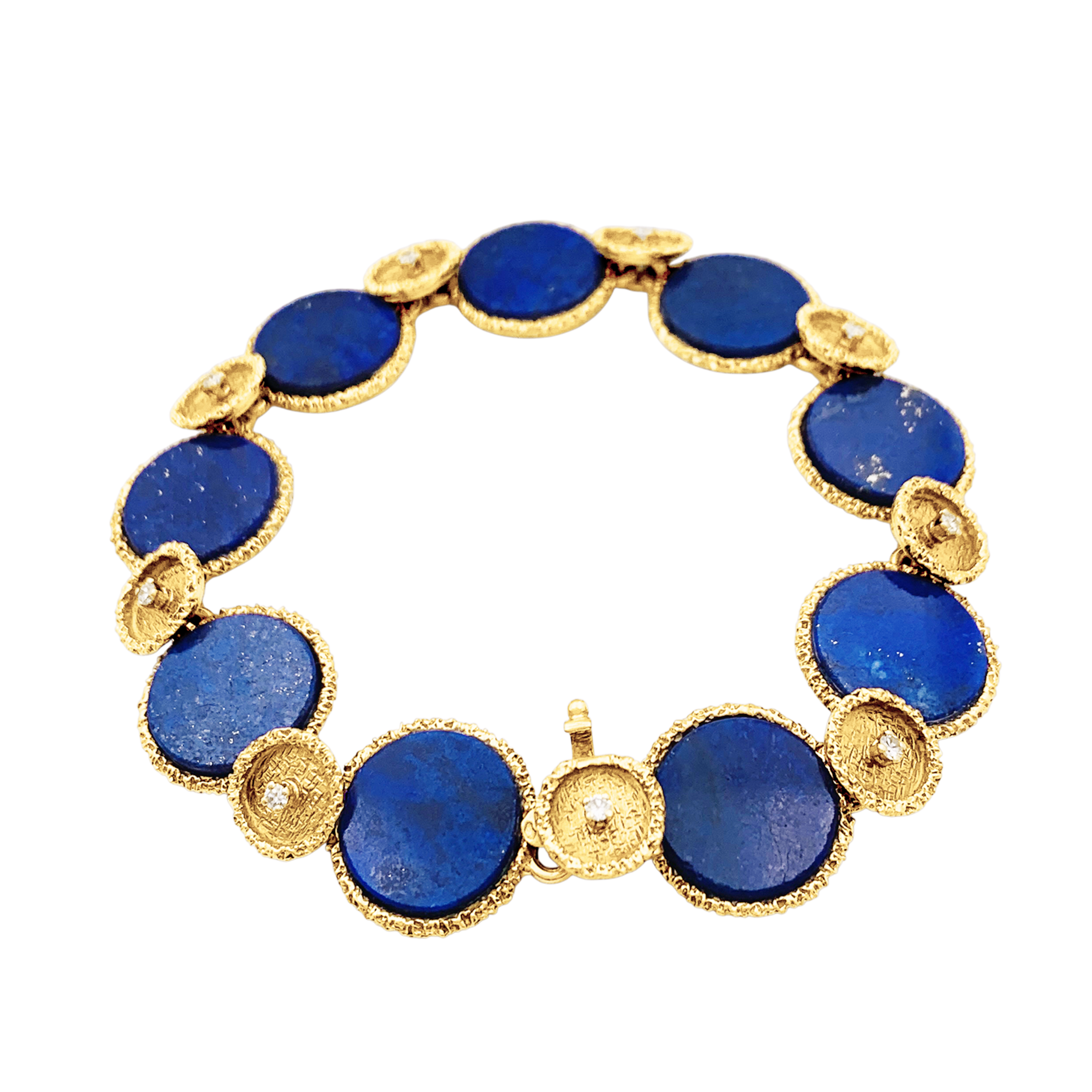 Bracelet vintage en or jaune texturé, lapis-lazuli et diamants. 1