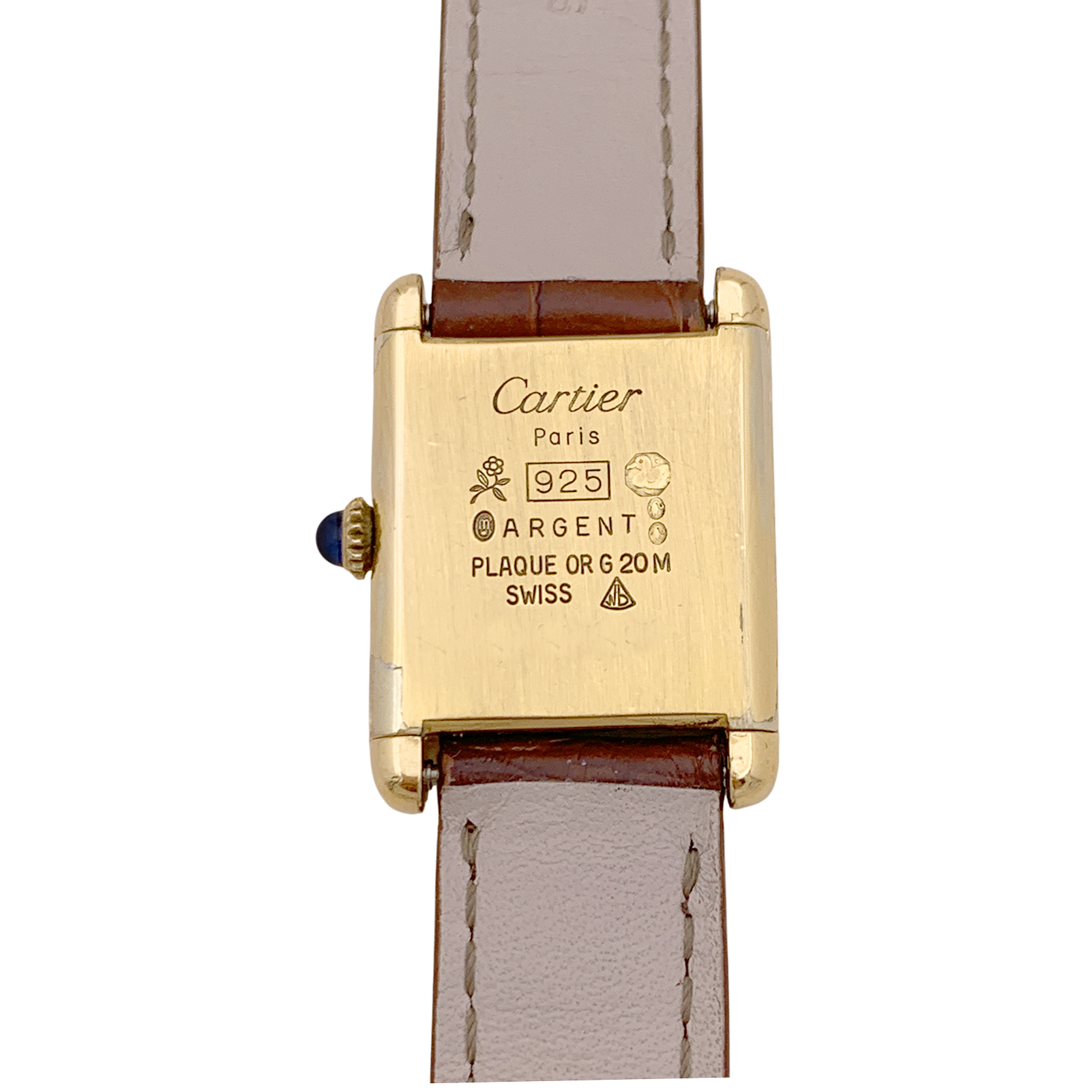 Montre Cartier "Tank Must" argent plaqué or, cuir. 3