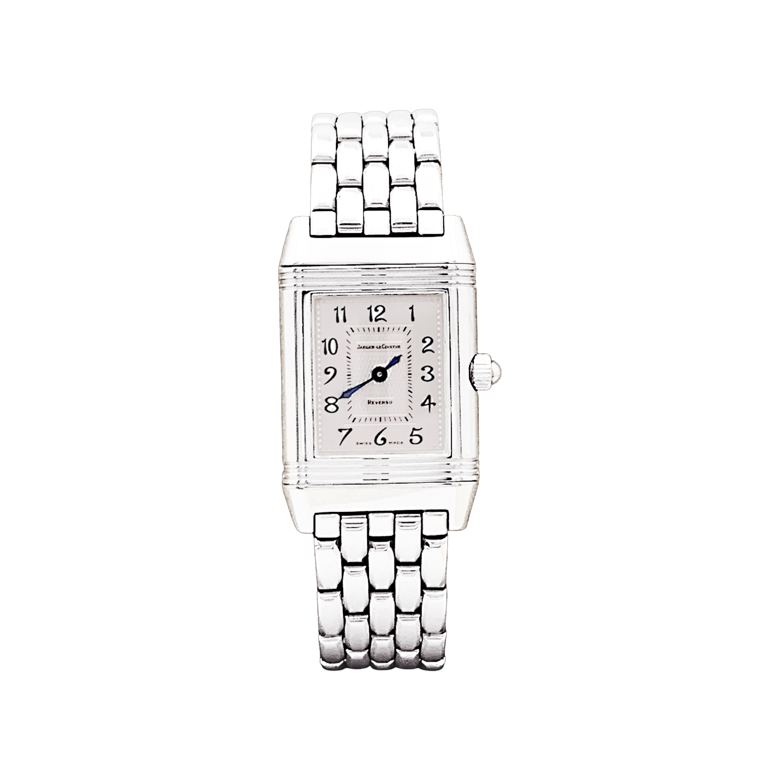 Montre Jaeger Lecoultre, "Reverso", acier et diamants. 1