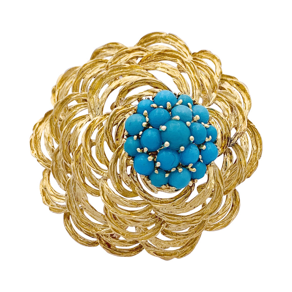 Clip vintage Cartier, or jaune et turquoises. 1