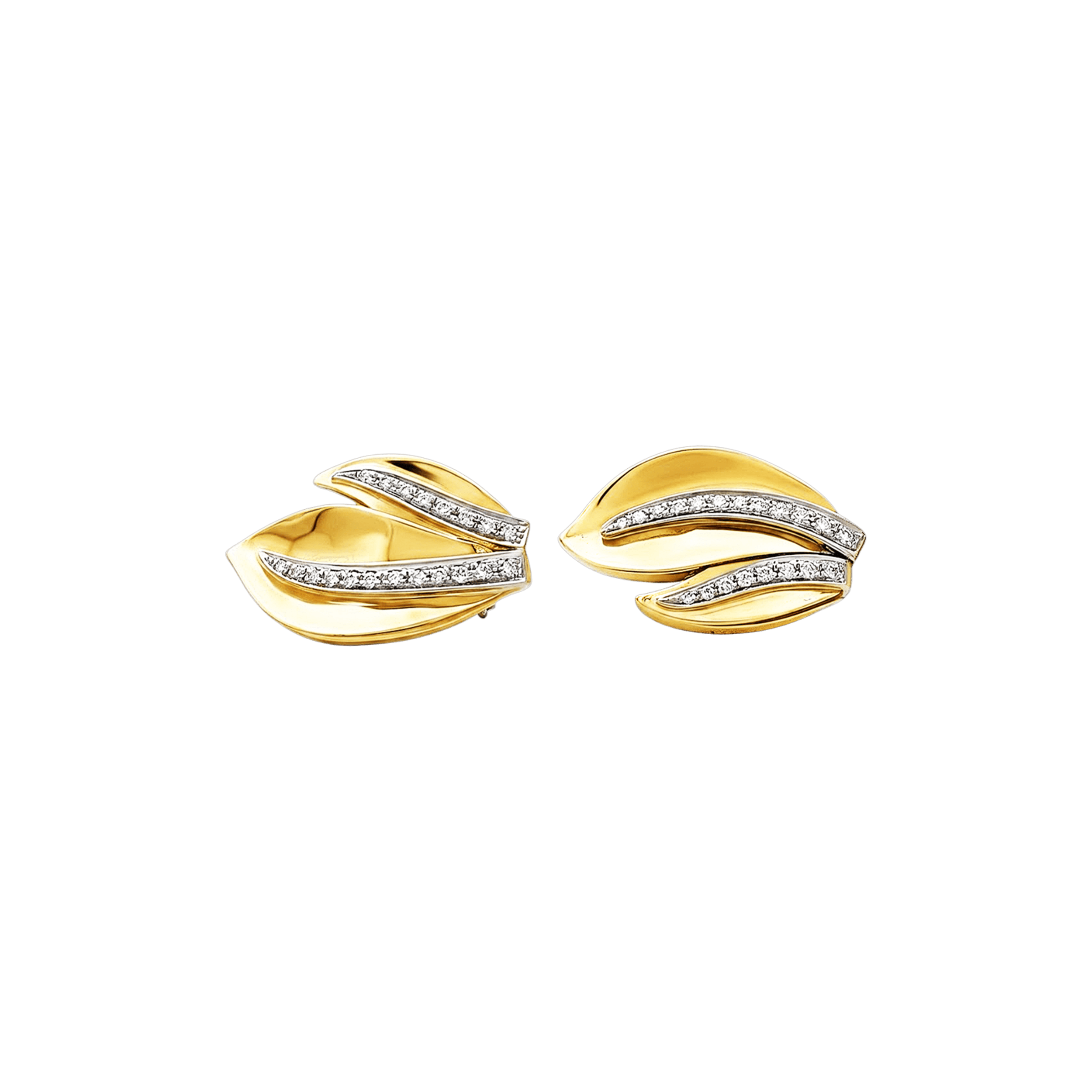 Boucles d'oreilles "Feuilles", deux tons d'or et diamants. 2