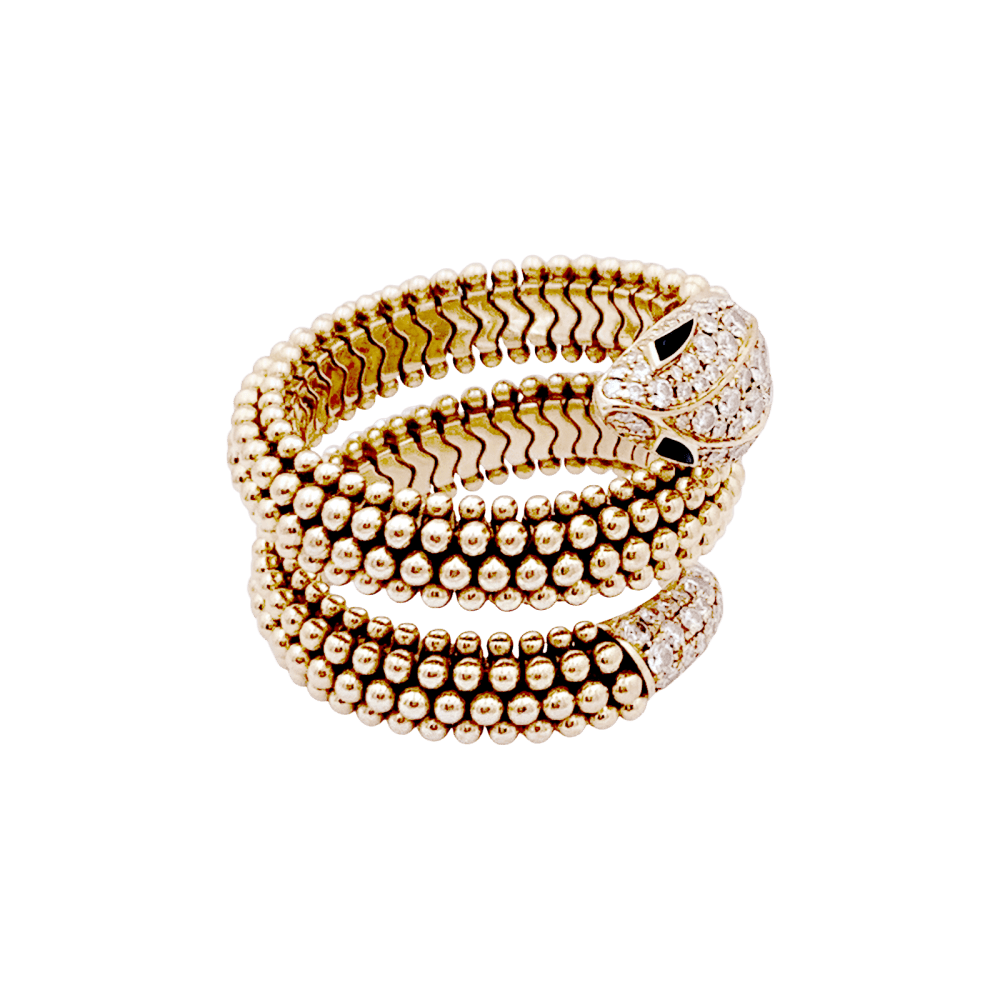 Bague Bulgari, "Serpenti" or rose, diamants et onyx. 4