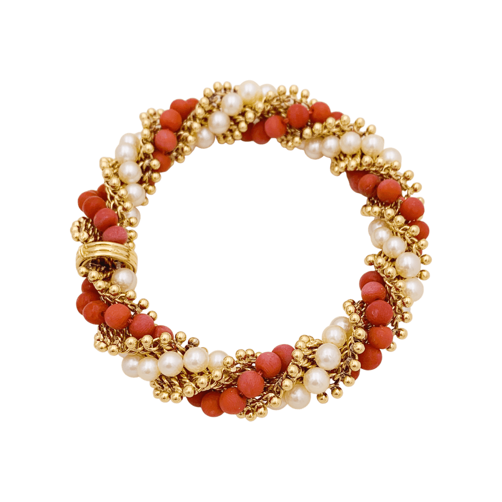 Bracelet Van Cleef & Arpels, "Twist", or jaune, corail, perles. 2