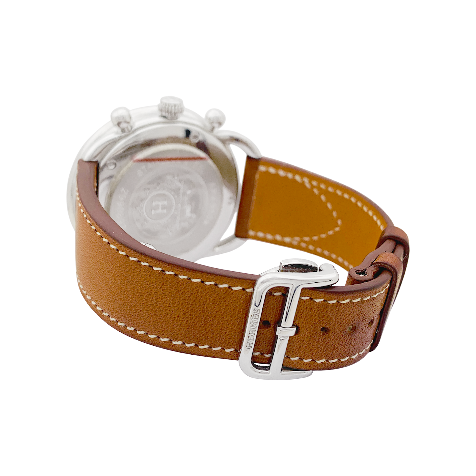 Montre Hermès, "Arceau Chronographe", acier, cuir. 2