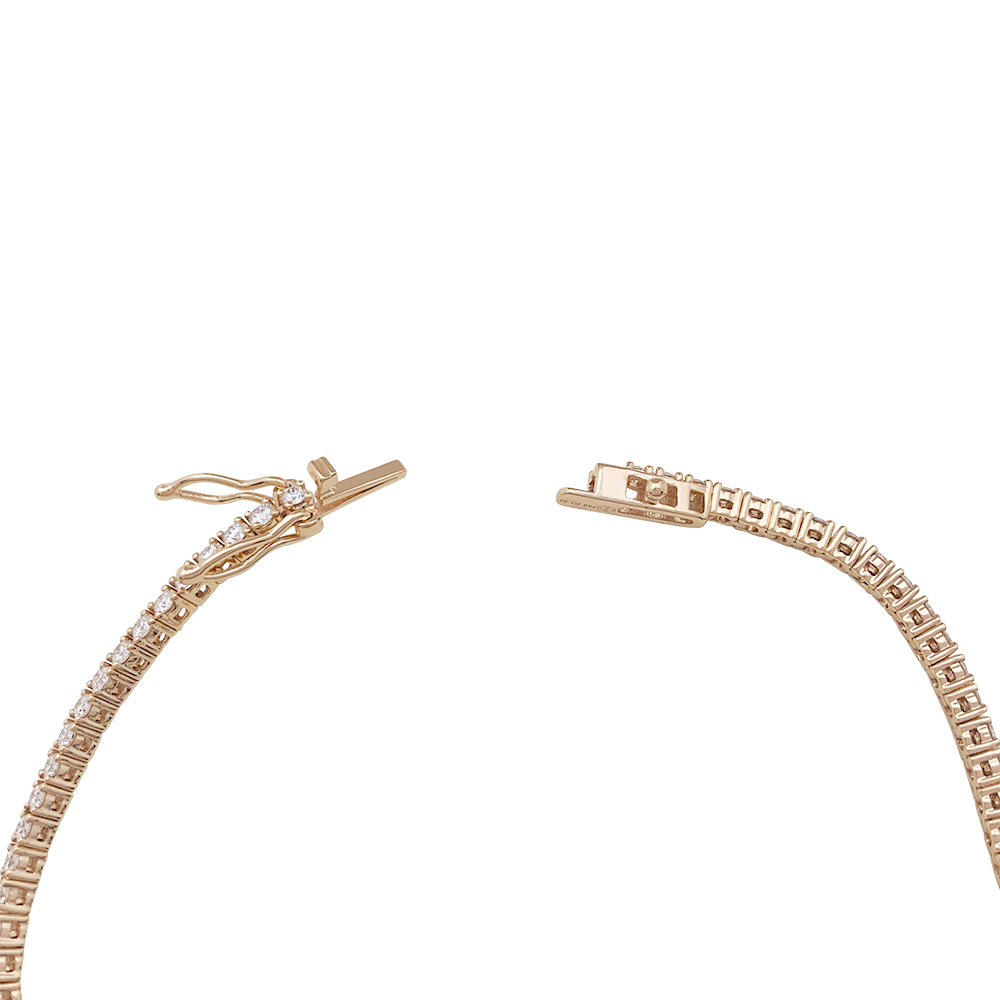 Bracelet ligne tennis or rose, diamants. 3
