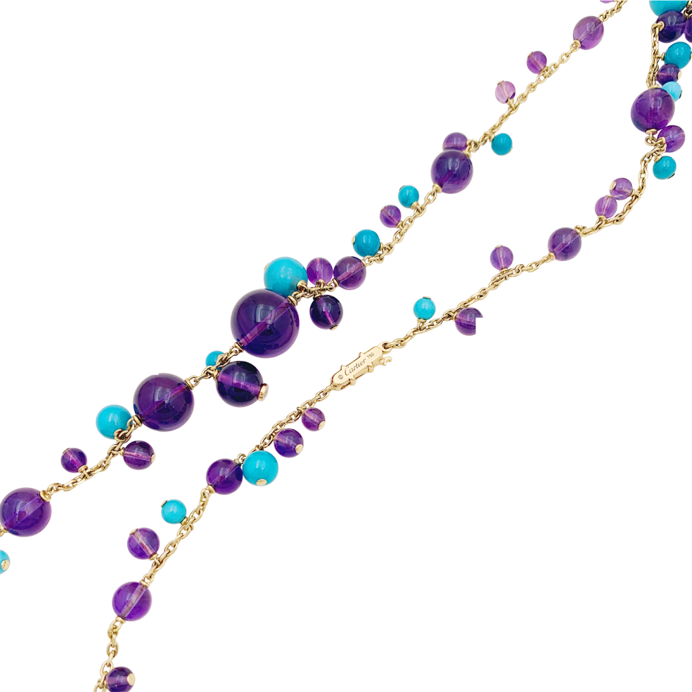 Sautoir Cartier, "Délices de Goa", or rose, améthystes, turquoises et diamants. 3
