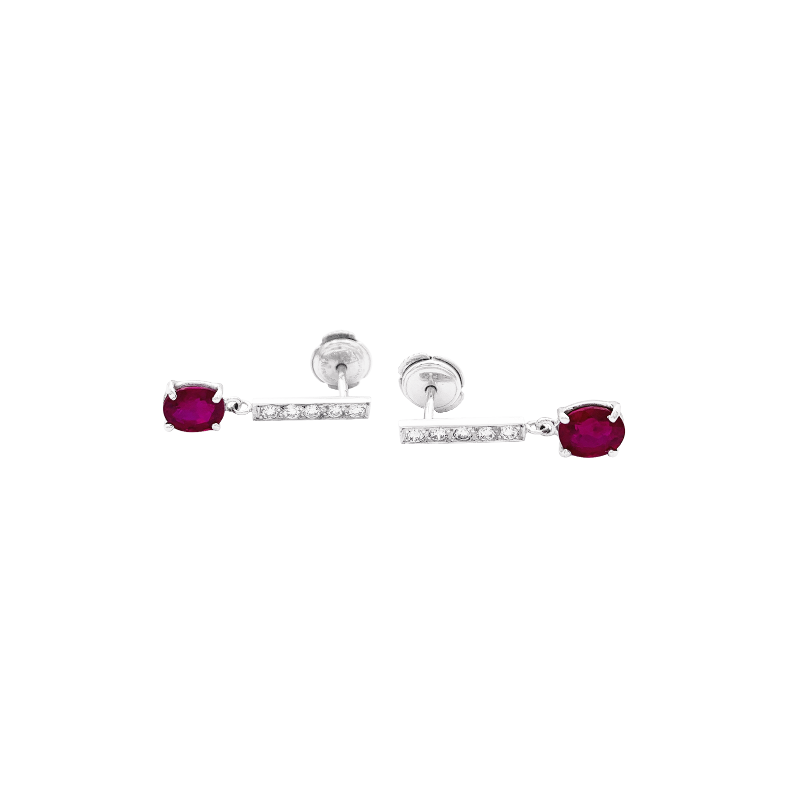 Pendants d'oreilles or blanc, diamants et rubis. 2