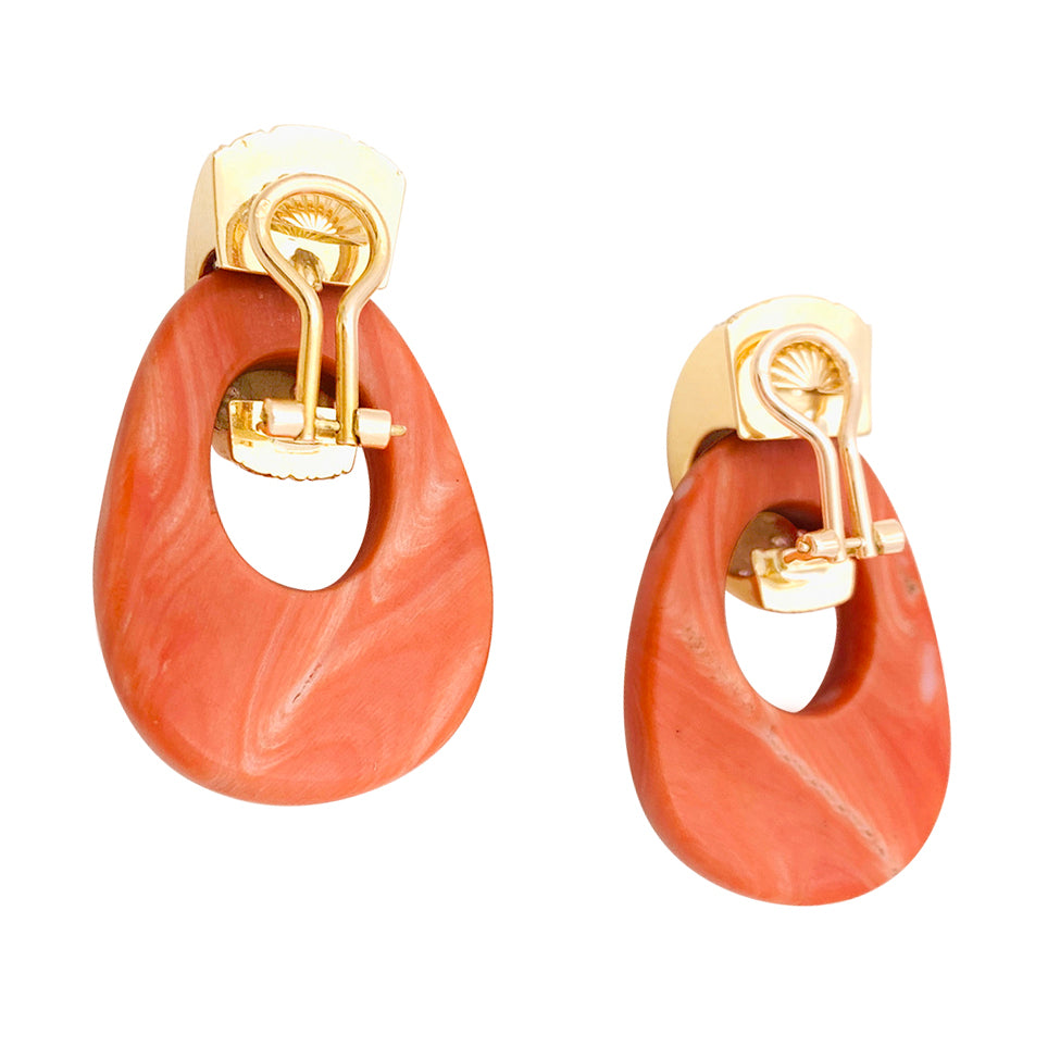 Boucles d'oreille vintage or jaune, diamants, corail. 3