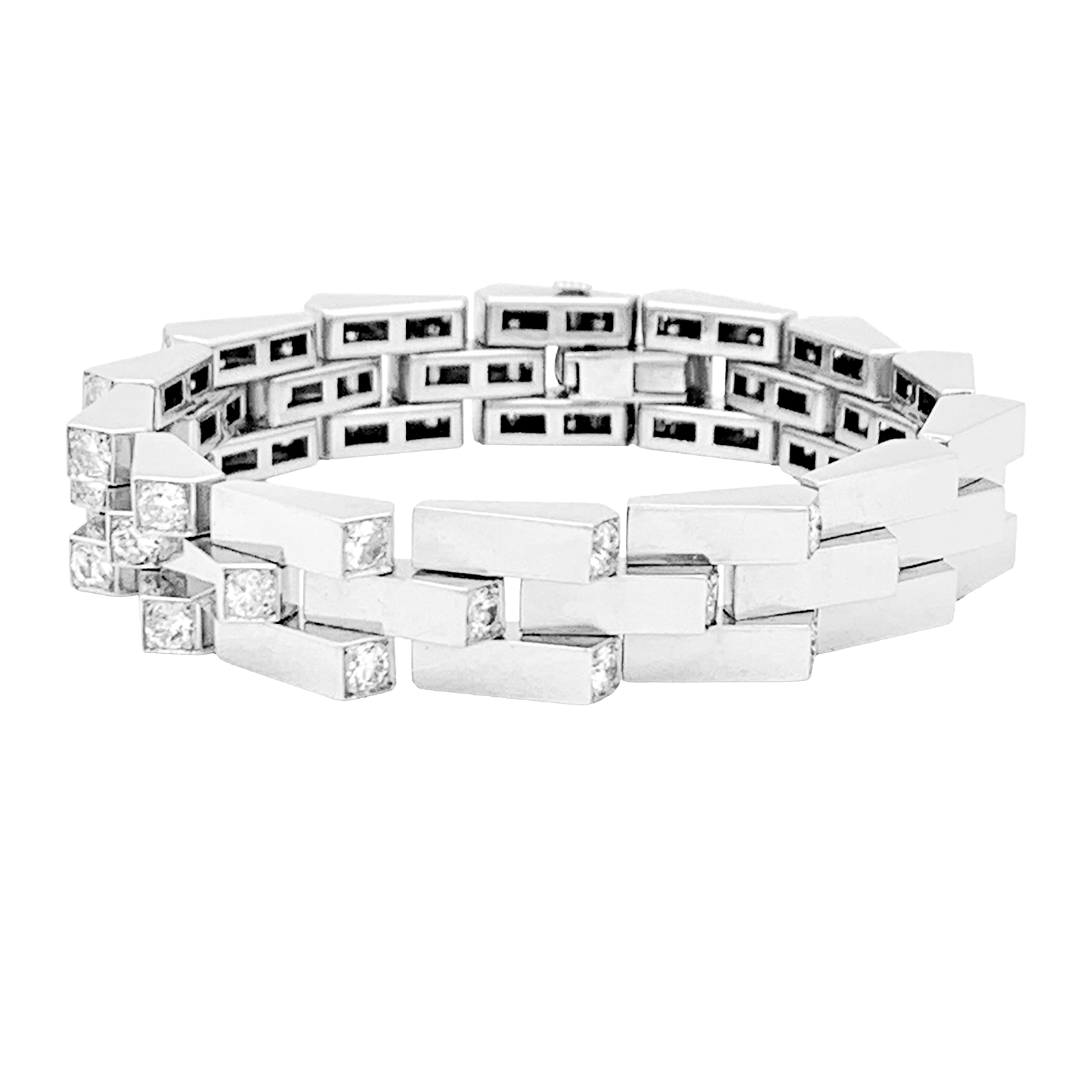 Bracelet Vintage Boucheron, "Crémaillère", platine, diamants. 1