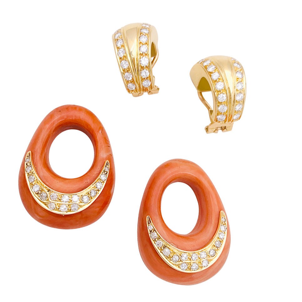 Boucles d'oreille vintage or jaune, diamants, corail. 4