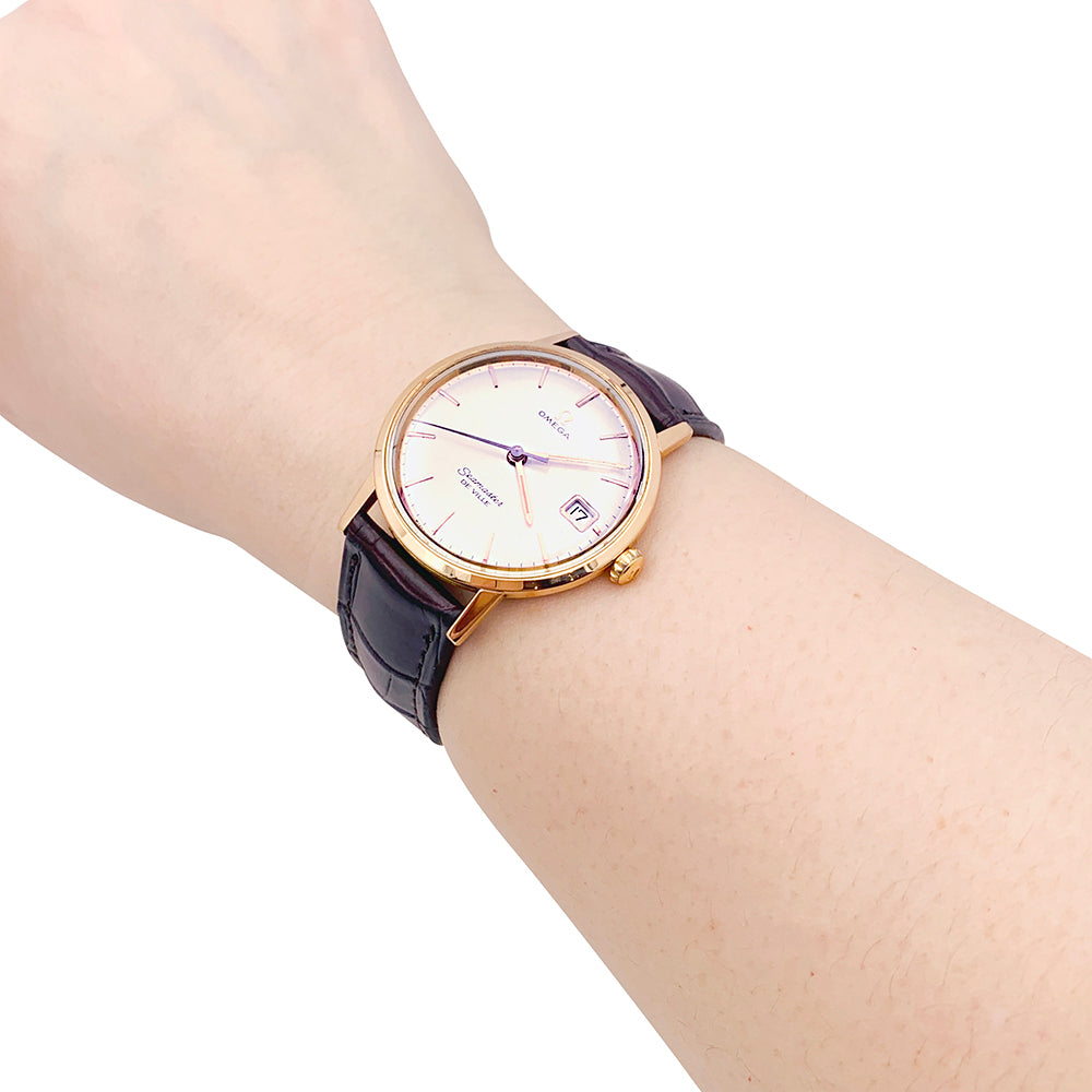 Montre Omega, "Seamaster De Ville", or rose, cuir. 6