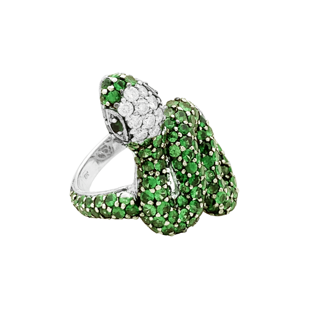 Bague Serpent, or blanc, or noirci, tsavorites et diamants. 4