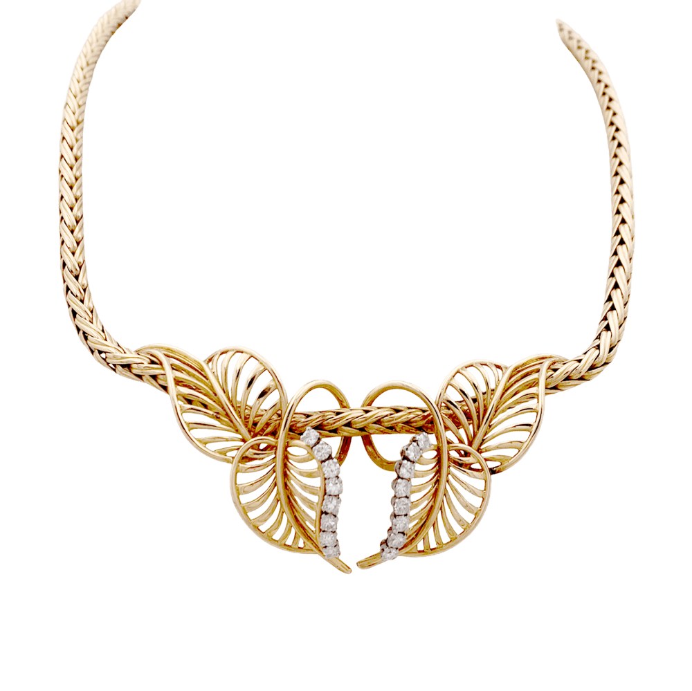 Collier "feuillages" or jaune et diamants. 4