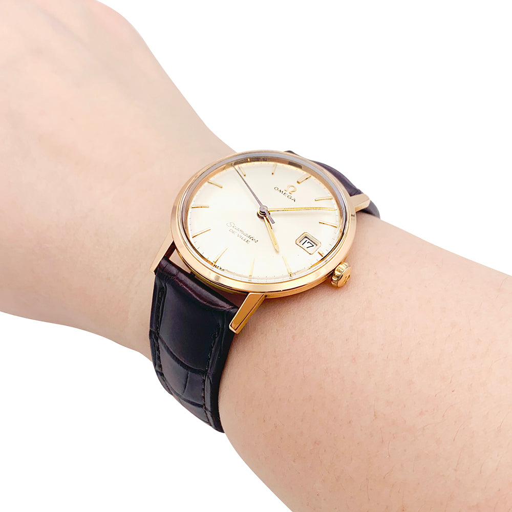 Montre Omega, "Seamaster De Ville", or rose, cuir. 5