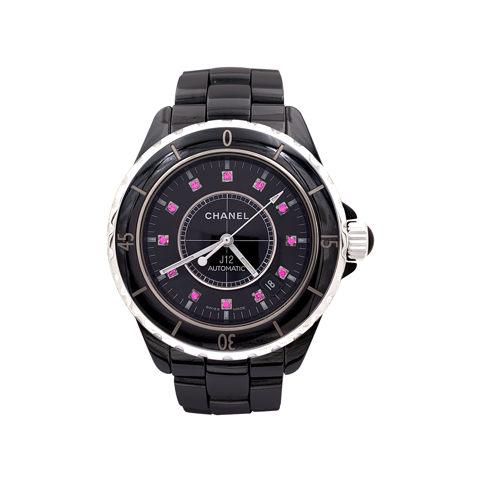 Montre Chanel, "J12", céramique noire, rubis, acier. 1