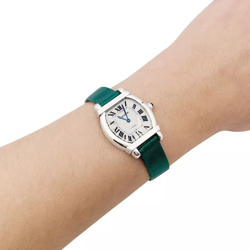 Cartier watch, "Chinese Turtle", platinum, white gold, leather.