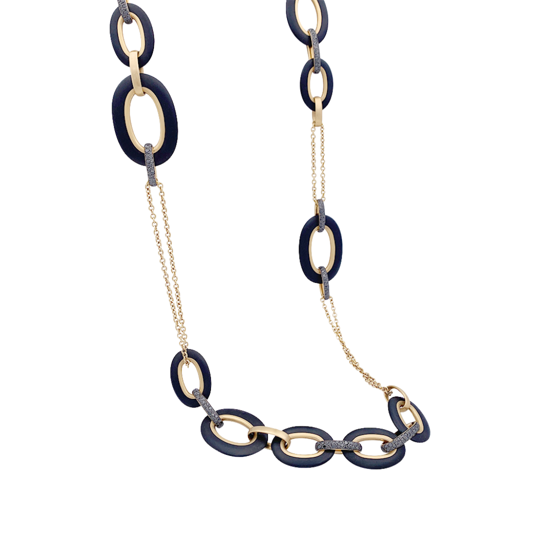 Collar Pomellato “Victoria” en oro rosa, diamantes negros, azabache.