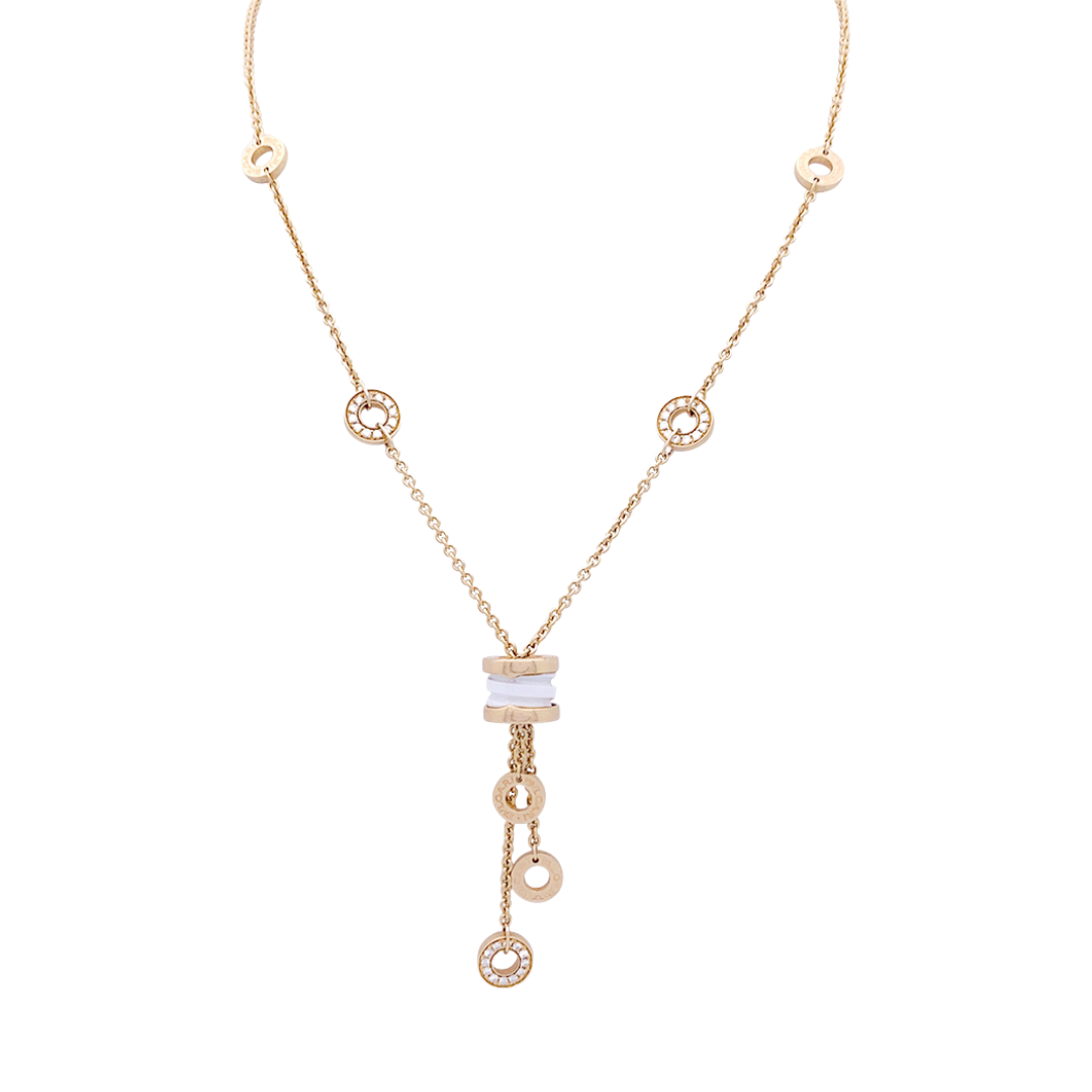 Collier Bulgari, "BZERO1", or rose, céramique blanche et diamants.