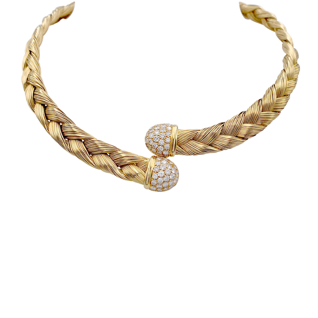 Collier vintage or jaune et diamants.