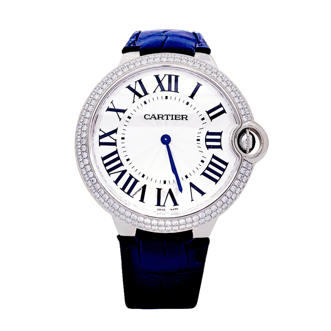 Cartier "Ballon Bleu" watch, white gold, diamonds.