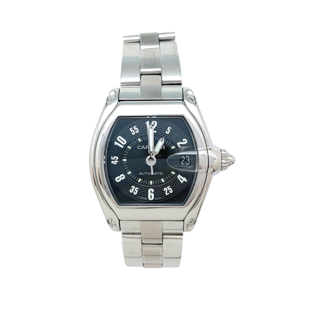 Reloj Cartier Roadster de acero. Correa de piel.