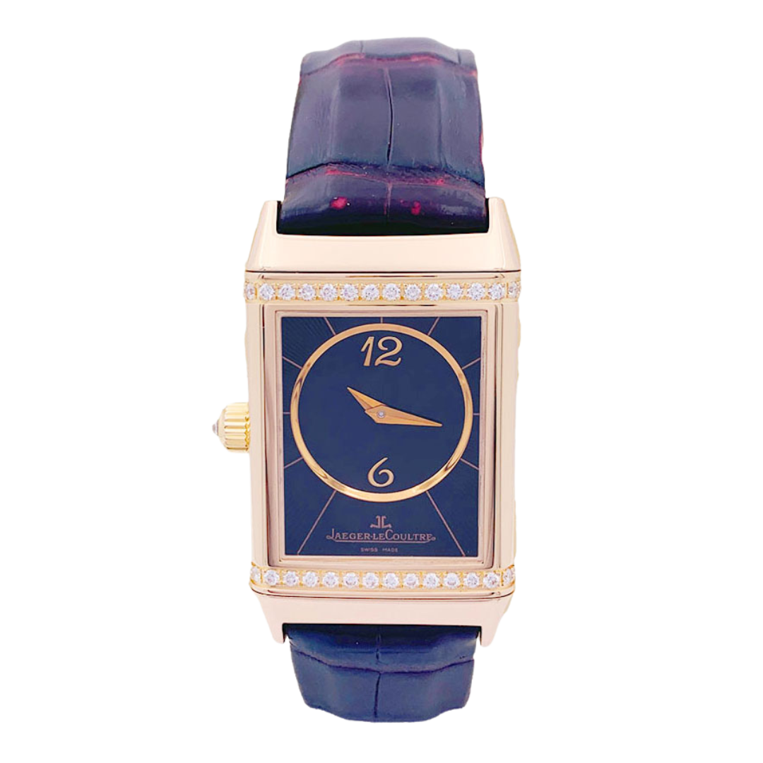 Montre Jaeger-LeCoultre, "Reverso Duetto", en or rose et diamants.