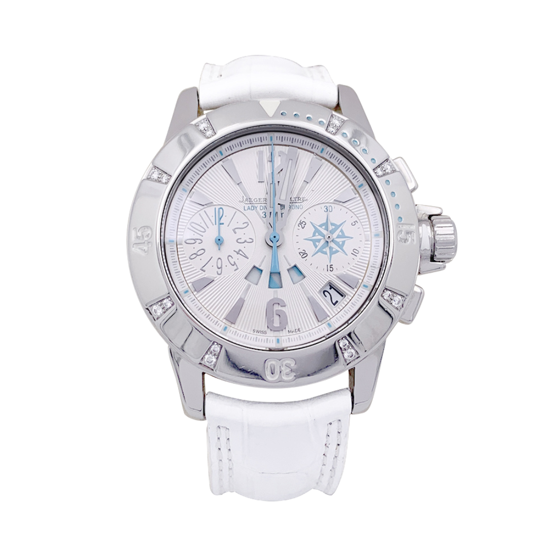 Jaeger Lecoultre "Lady Diving Chrono Date" watch, steel, diamonds.
