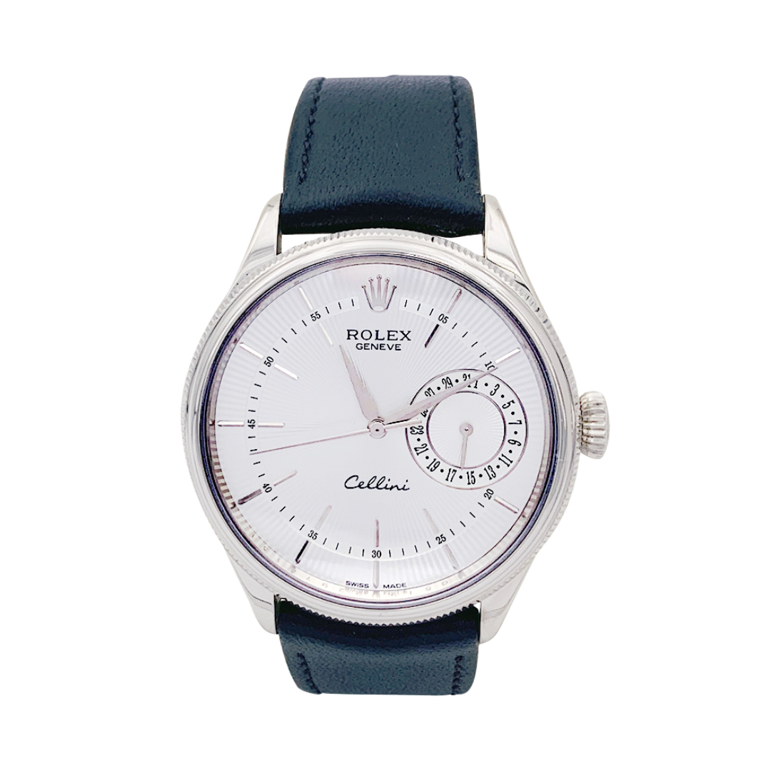 Rolex watch, "Cellini Date", white gold, leather.