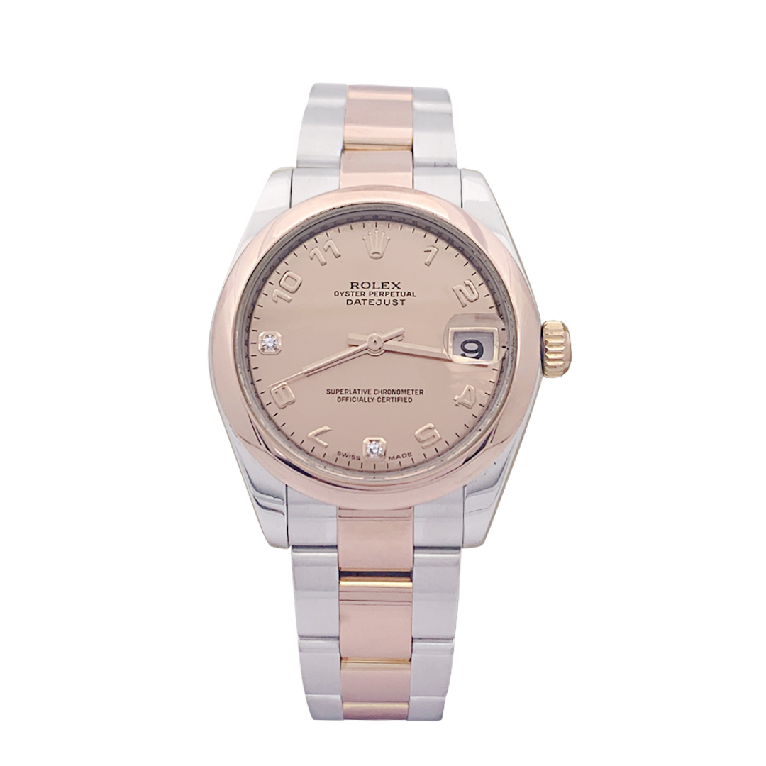 Rolex "Datejust" watch in steel, pink gold, diamonds, pink mother-of-pearl.