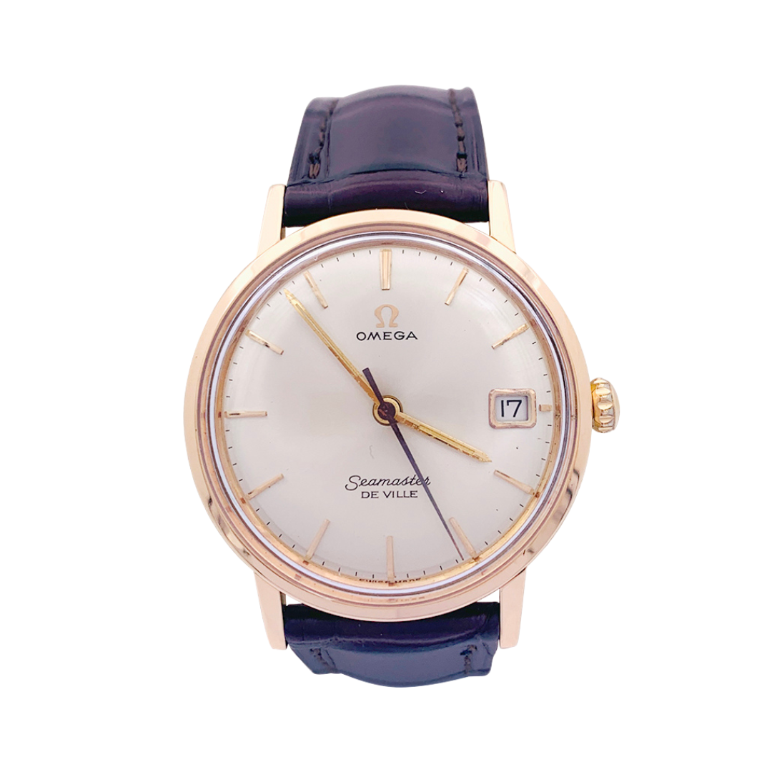 Montre Omega, "Seamaster De Ville", or rose, cuir.