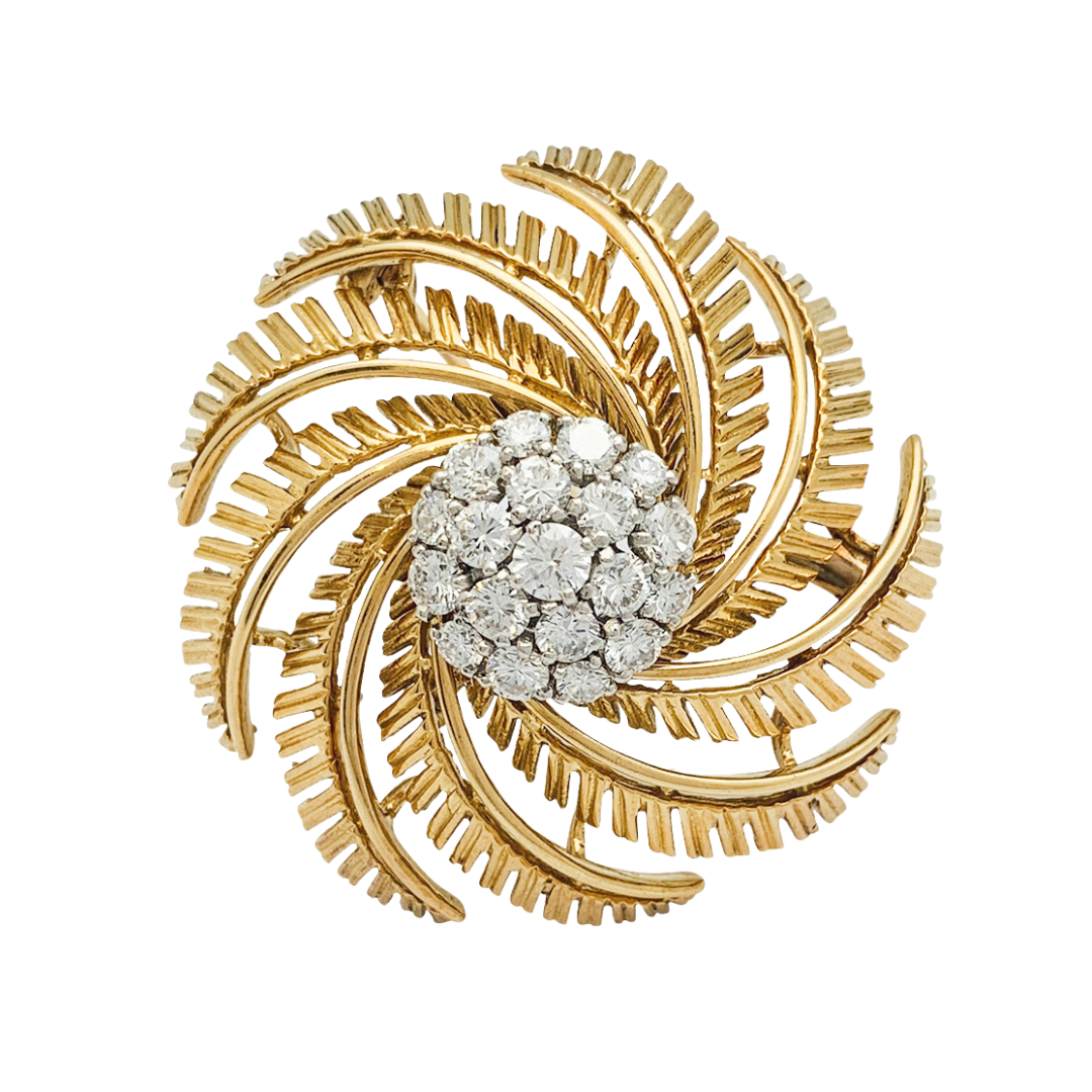 Clip vintage Cartier, oro amarillo y diamantes.