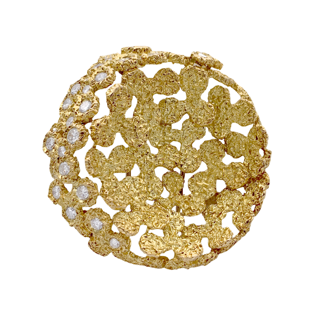 Broche Fred, or jaune, diamants.