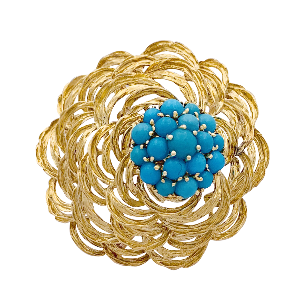 Clip vintage Cartier, oro amarillo y turquesa.