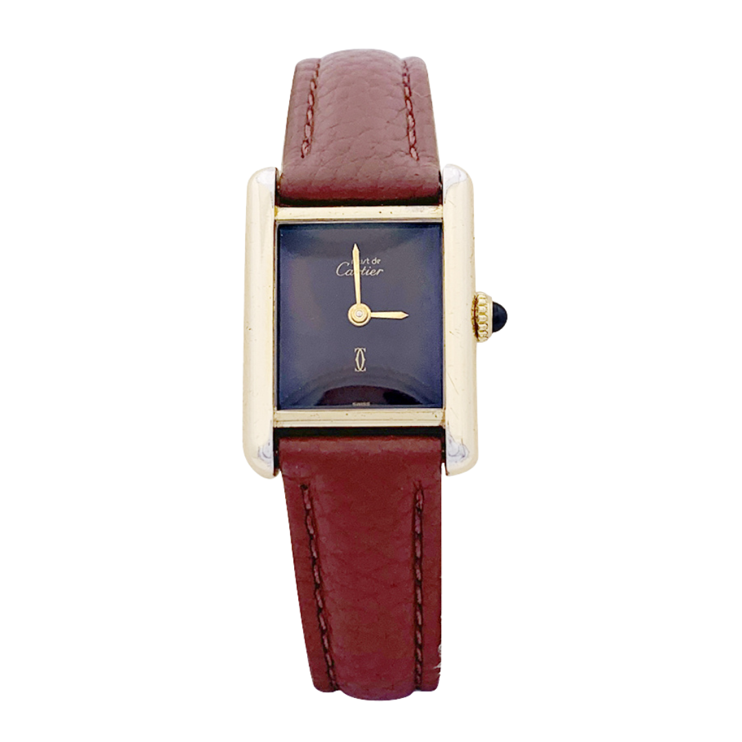 Montre Cartier "Tank Must" argent plaqué or, cadran laqué marron.