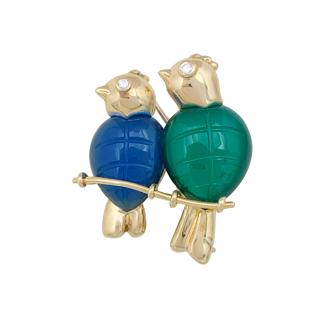 Broche Cartier “Inséparables” en oro amarillo, diamantes, piedras de colores.