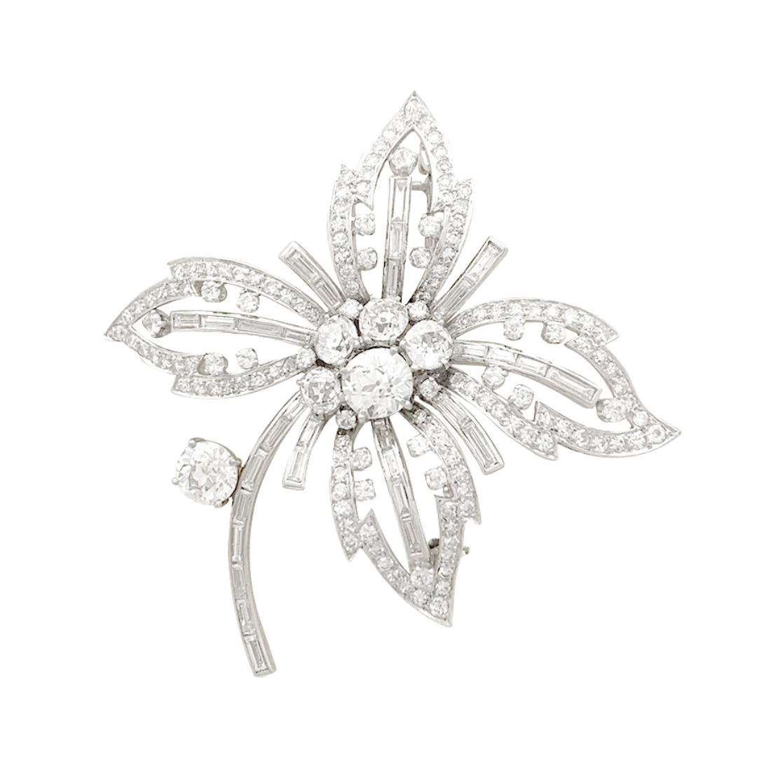 Broche “Flor” en platino, oro blanco, diamantes.