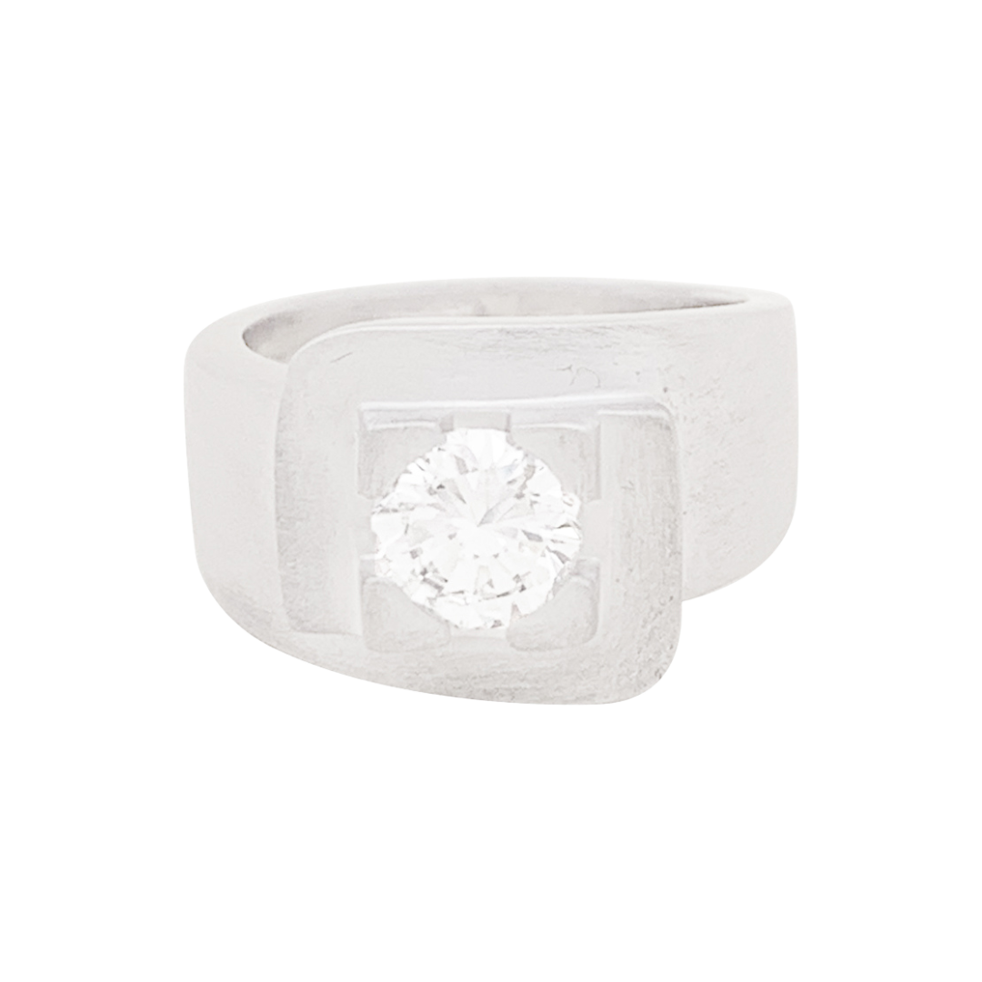 Anillo de sello, oro blanco, diamante.