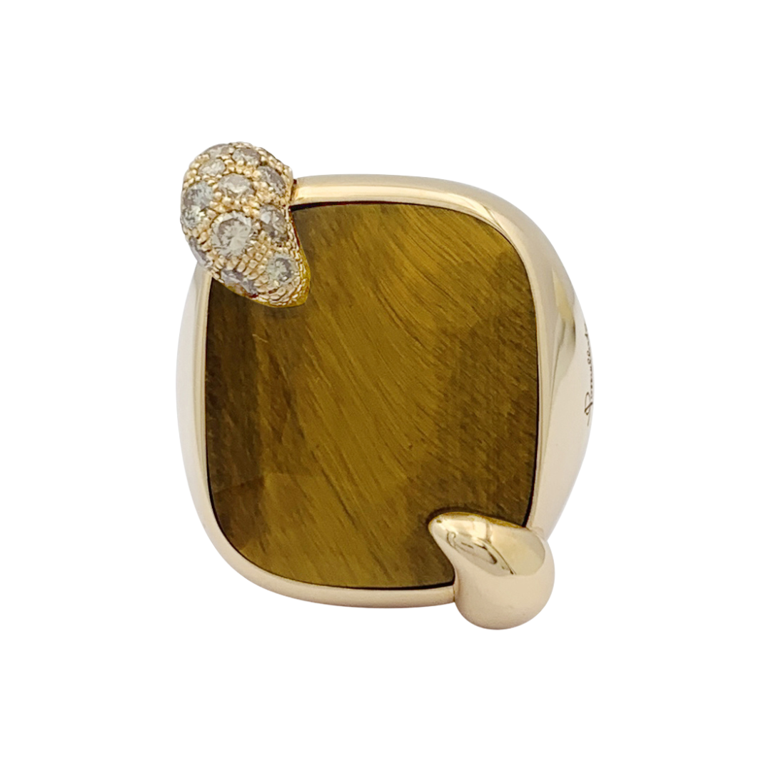 Pomellato "Ritratto" ring in pink gold, diamonds, tiger's eye.